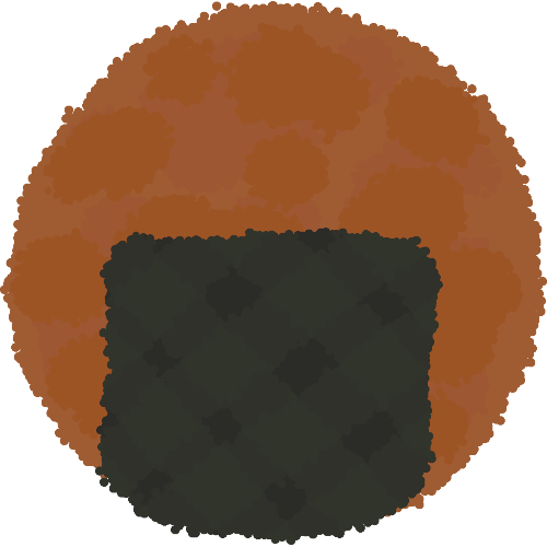 A lineless drawing of senbei, which is a brown rice cracker with a square of seaweed in the bottom middle of it.
